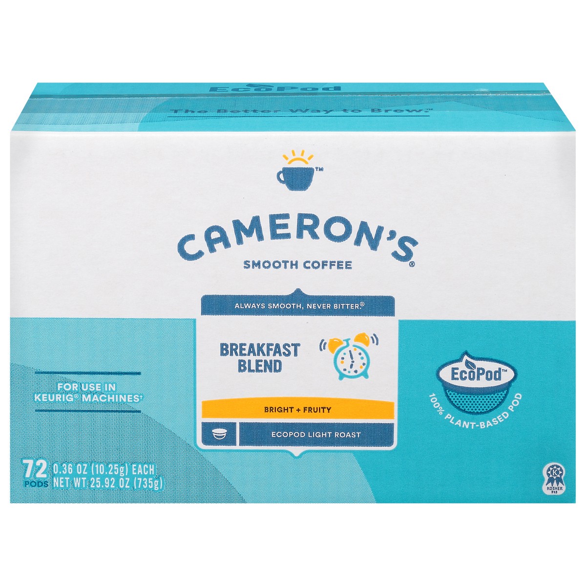 slide 7 of 12, Cameron's Coffee Cameron's Specialty Coffee Coffee, Light Roast, Breakfast Blend, Single Serve Pods 72Ct, 25.92 oz