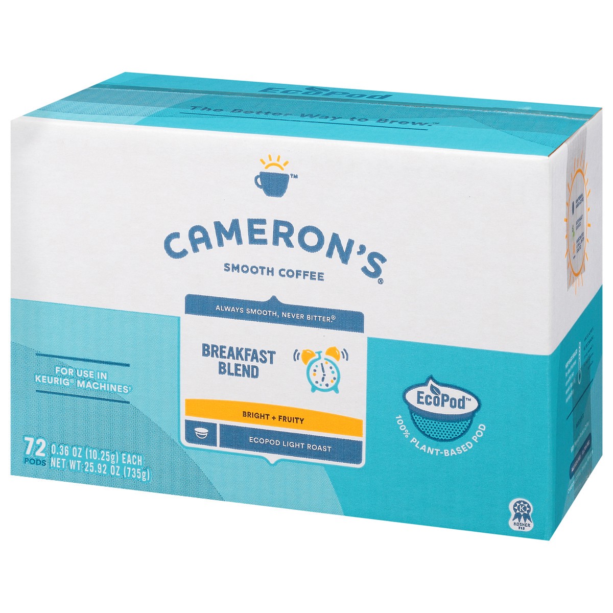 slide 8 of 12, Cameron's Coffee Cameron's Specialty Coffee Coffee, Light Roast, Breakfast Blend, Single Serve Pods 72Ct, 25.92 oz