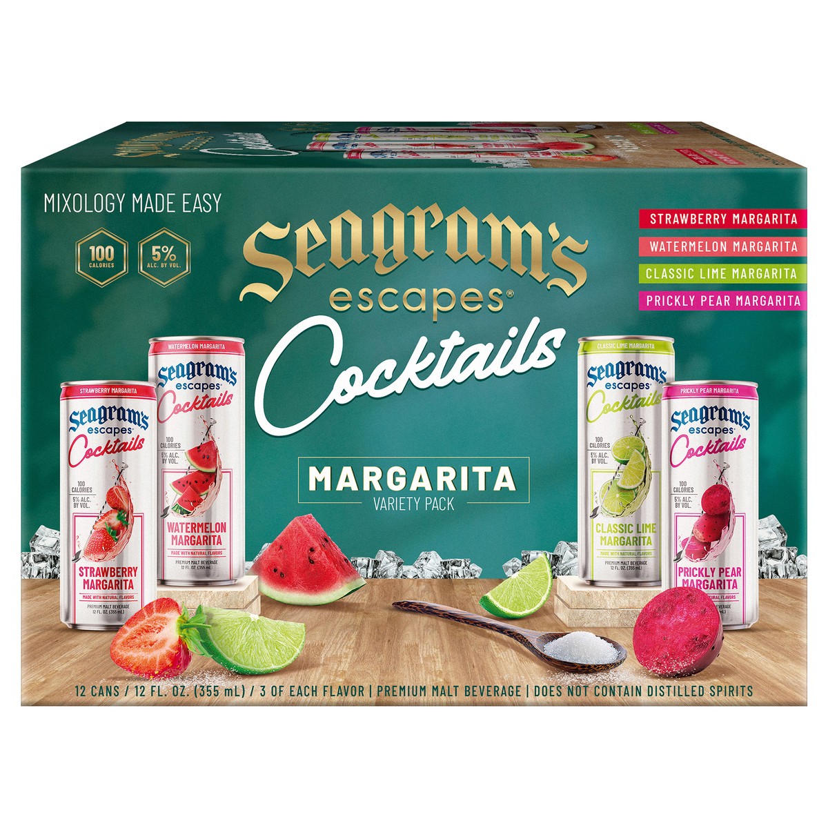 slide 1 of 8, Seagram's Cocktails Margarita Variety Pack - 12pk/12oz Slim Cans, 12 ct; 12 oz