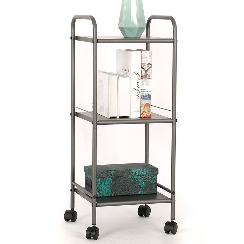 slide 3 of 4, 3 Shelf Utility Storage Cart Gray - Room Essentials™: Rolling, Wheeled Organizer for Dorm, Bathroom, 1 ct