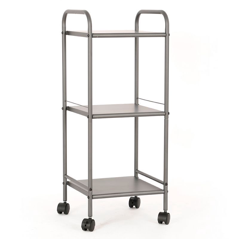 slide 1 of 4, 3 Shelf Utility Storage Cart Gray - Room Essentials™: Rolling, Wheeled Organizer for Dorm, Bathroom, 1 ct