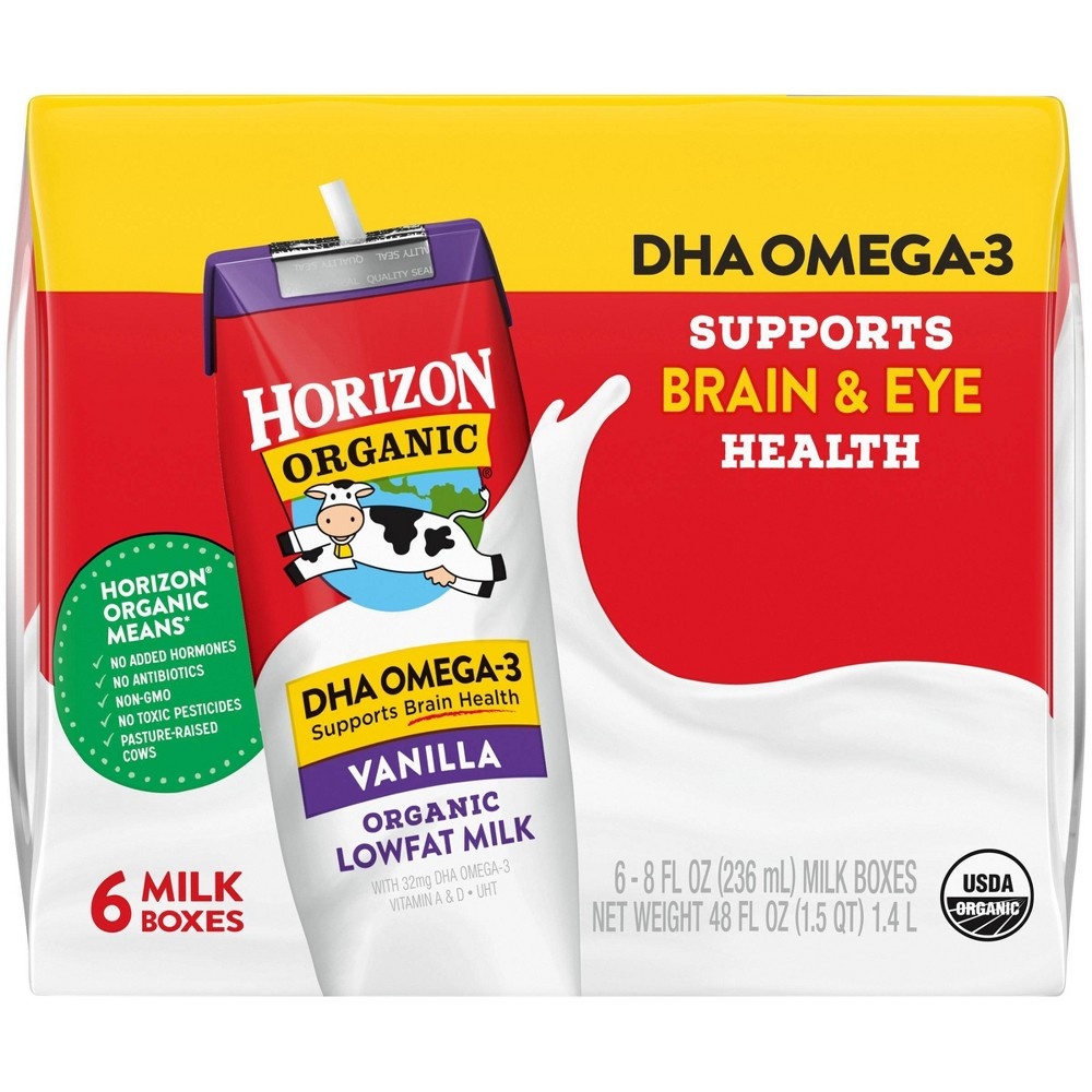 slide 2 of 7, Horizon Organic 1% Vanilla Milk DHA Added, 6 ct, 8 fl oz