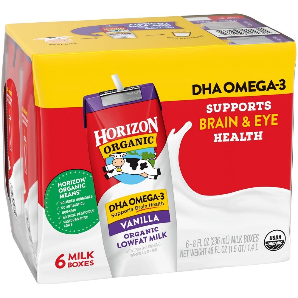 slide 4 of 7, Horizon Organic 1% Vanilla Milk DHA Added, 6 ct, 8 fl oz
