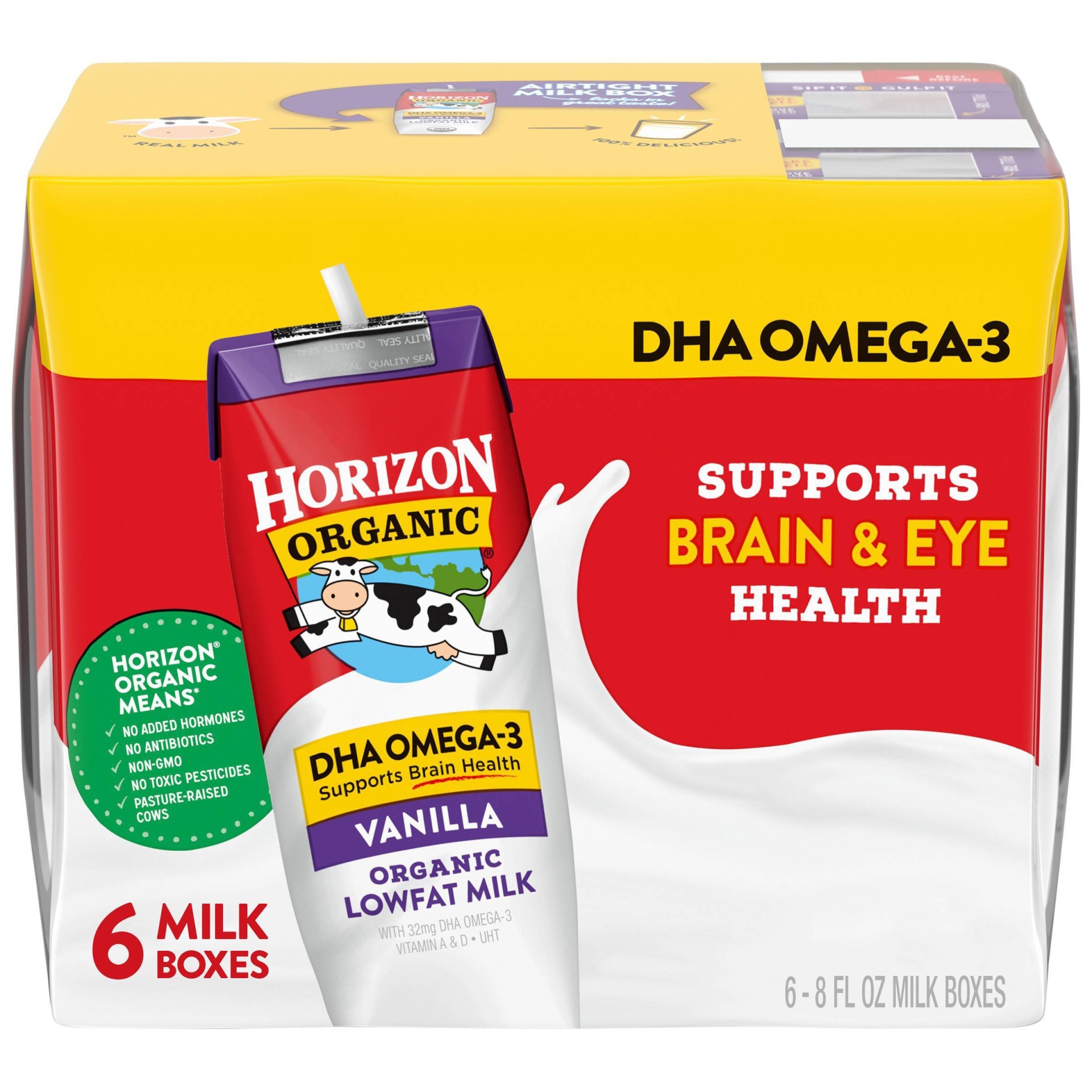 slide 1 of 7, Horizon Organic 1% Vanilla Milk DHA Added, 6 ct, 8 fl oz