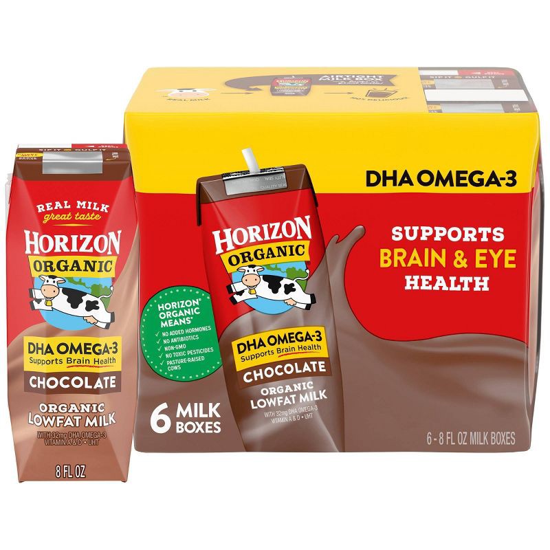 slide 1 of 9, Horizon Organic 1% Chocolate Milk DHA Added - 6pk/8 fl oz Boxes, 6 ct; 8 fl oz