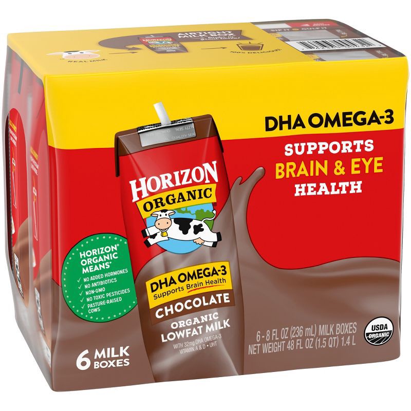 slide 4 of 9, Horizon Organic 1% Chocolate Milk DHA Added - 6pk/8 fl oz Boxes, 6 ct; 8 fl oz