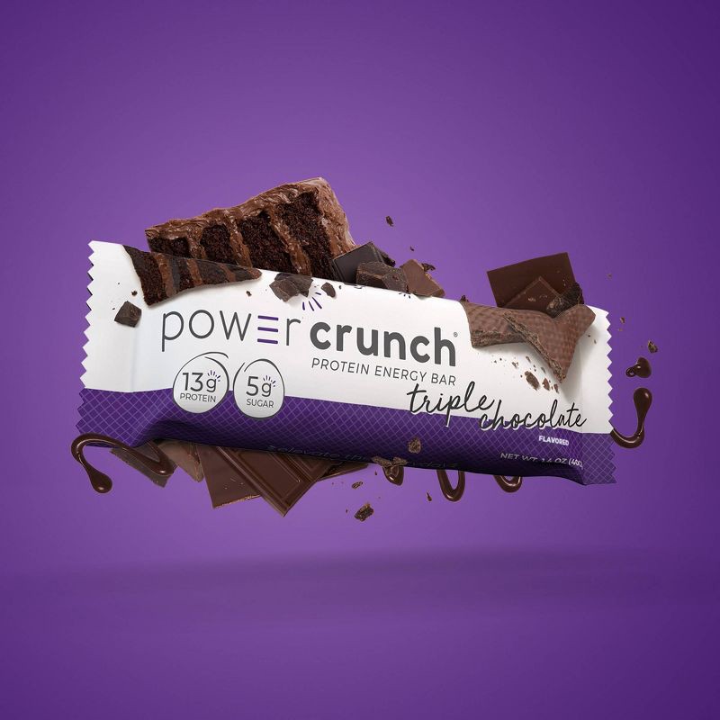 slide 3 of 6, Power Crunch Wafer 13g Protein Energy Bar - Triple Chocolate - 5pk, 13 gram, 5 ct