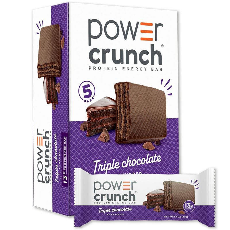 slide 1 of 9, Power Crunch Wafer Triple Chocolate Whey Protein Energy Bars - 13g Protein - 5ct, 13 gram, 5 ct