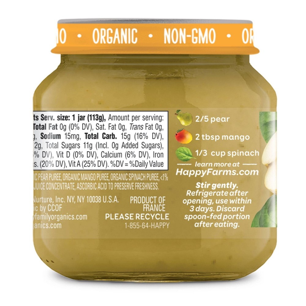 slide 2 of 3, Happy Family HappyBaby Clearly Crafted Pears Mangos & Spinach Baby Meals Jar, 4 oz