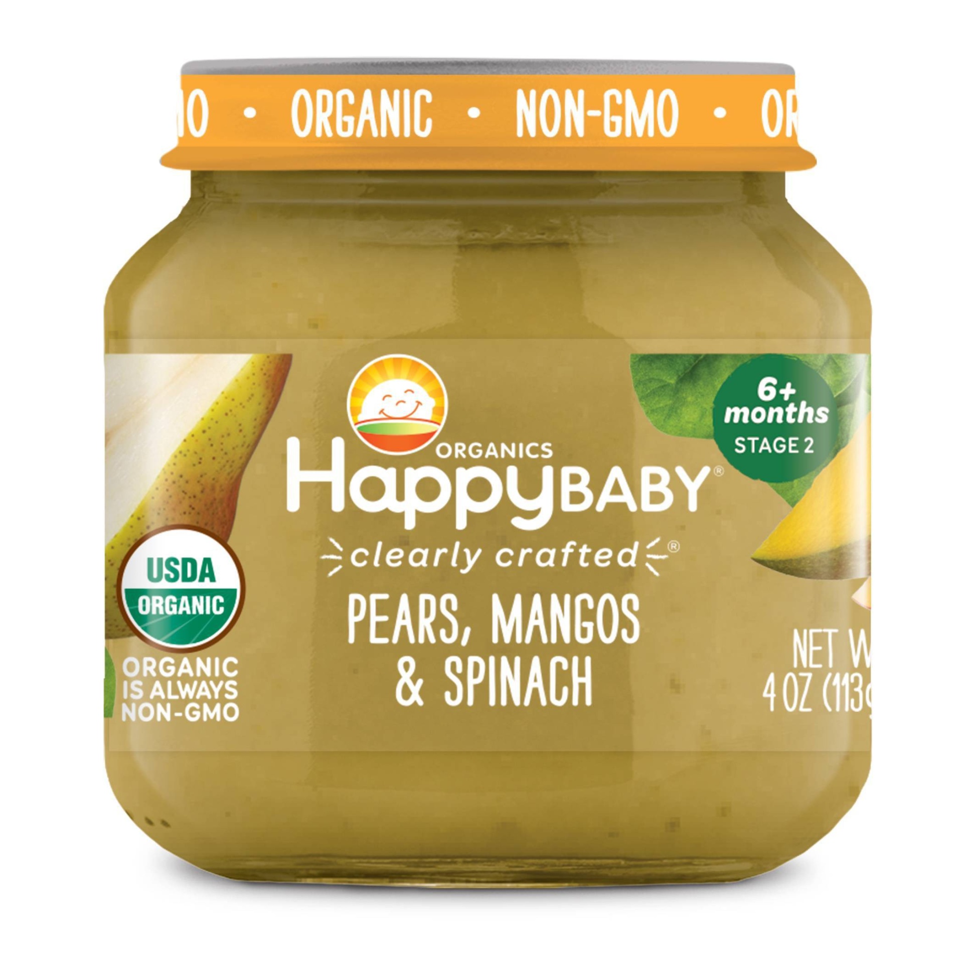 slide 1 of 3, Happy Family HappyBaby Clearly Crafted Pears Mangos & Spinach Baby Meals Jar, 4 oz