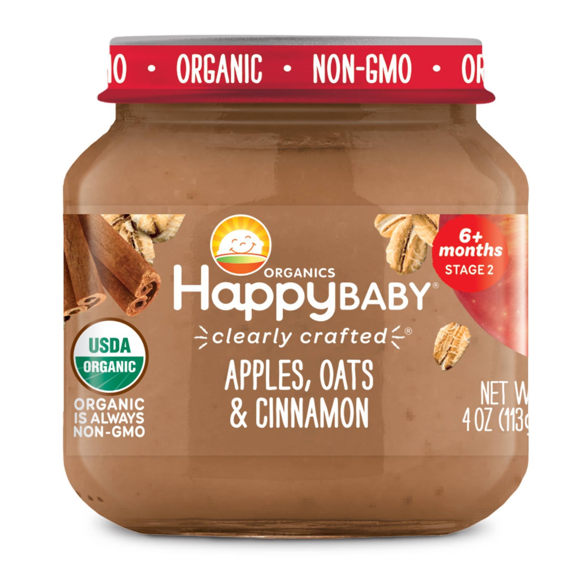 slide 1 of 3, Happy Family HappyBaby Apples Oats & Cinnamon Baby Food, 4 oz