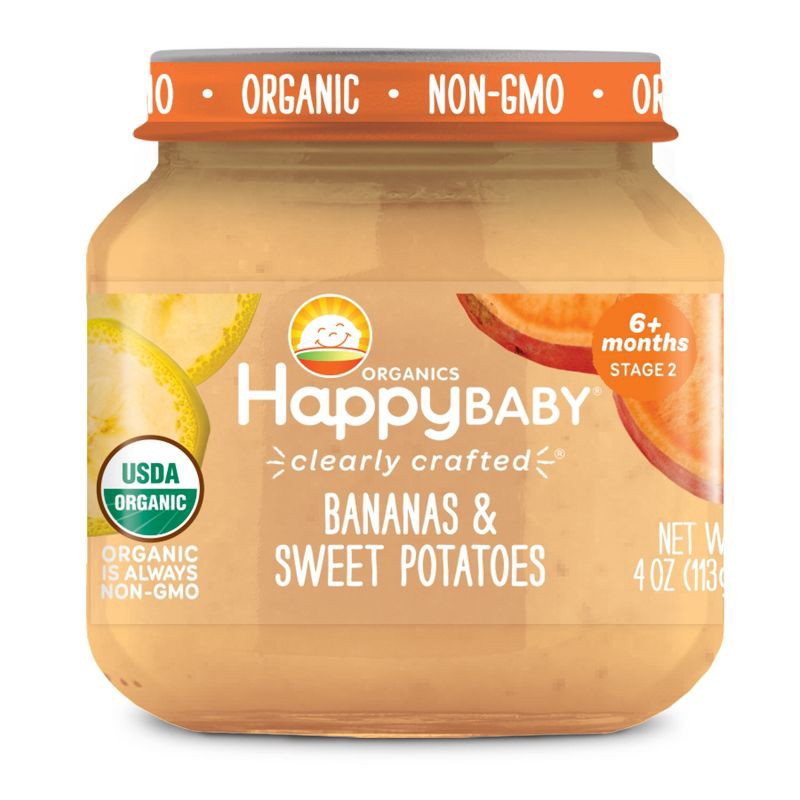 slide 1 of 5, Happy Family Happy Baby Organics Clearly Crafted Stage 2 Bananas & Sweet Potatoes Jar 4oz, 4 oz