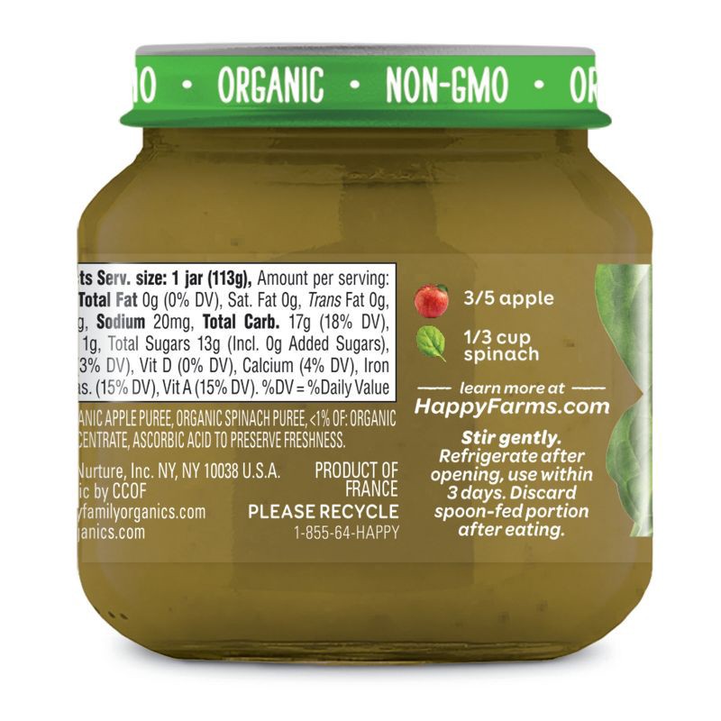 slide 2 of 5, Happy Family Happy Baby Organics Clearly Crafted Stage 2 Apples & Spinach Jar 4oz, 4 oz