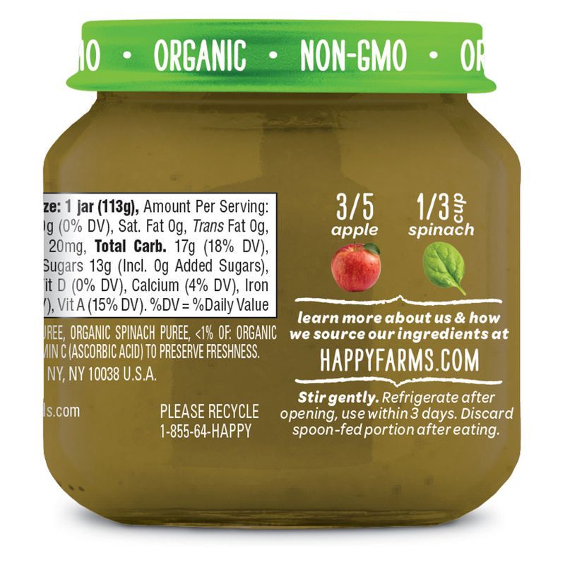 slide 3 of 5, Happy Family Happy Baby Organics Clearly Crafted Stage 2 Apples & Spinach Jar 4oz, 4 oz