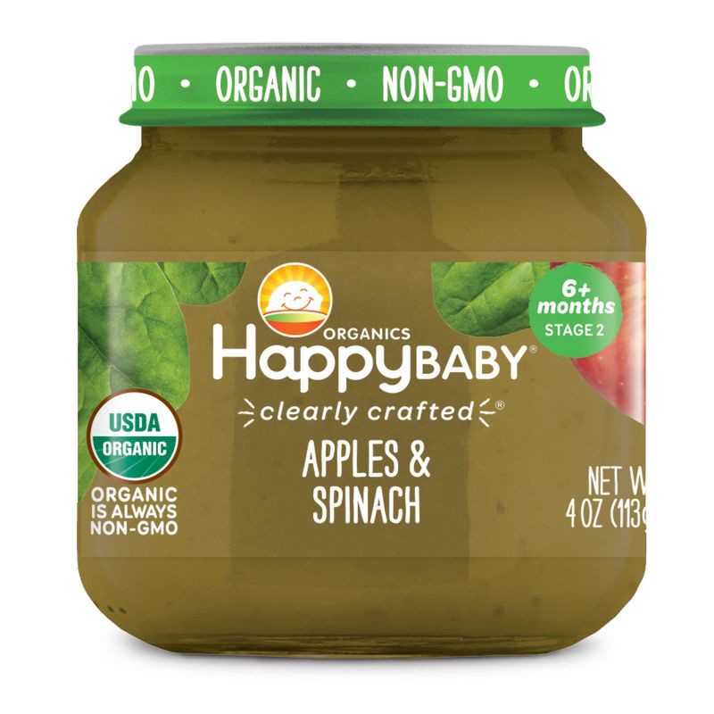 slide 1 of 5, Happy Family Happy Baby Organics Clearly Crafted Stage 2 Apples & Spinach Jar 4oz, 4 oz