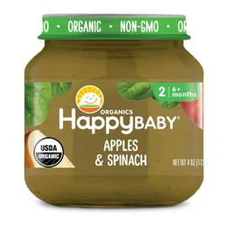 Happy Baby Organic Apples & Spinach Baby Food Jar - 4oz: Age Level 6 Months And Up, 2nd Stage, Pureed Baby Food, Ready To Eat