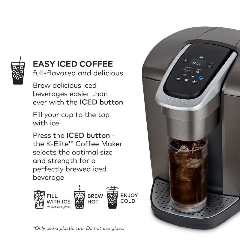 slide 5 of 14, Keurig K-Elite Single-Serve K-Cup Pod Coffee Maker with Iced Coffee Setting - Brushed Slate: 75 oz Capacity, Electric, Dishwasher-Safe Parts, 75 oz