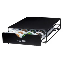 Keurig Non-Rolling 24ct Coffee Pod Storage Drawer: Black Metal K-Cup Organizer, Freestanding Kitchen Rack
