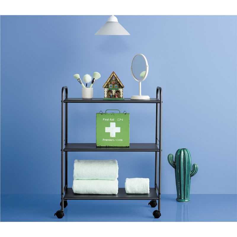 slide 2 of 5, 3 Shelf Wide Utility Storage Cart Gray - Room Essentials™: Steel Rolling Organizer with Wheels, Multipurpose, 1 ct