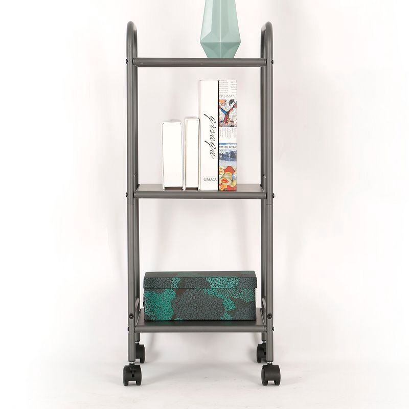 slide 4 of 5, 3 Shelf Wide Utility Storage Cart Gray - Room Essentials™: Steel Rolling Organizer with Wheels, Multipurpose, 1 ct