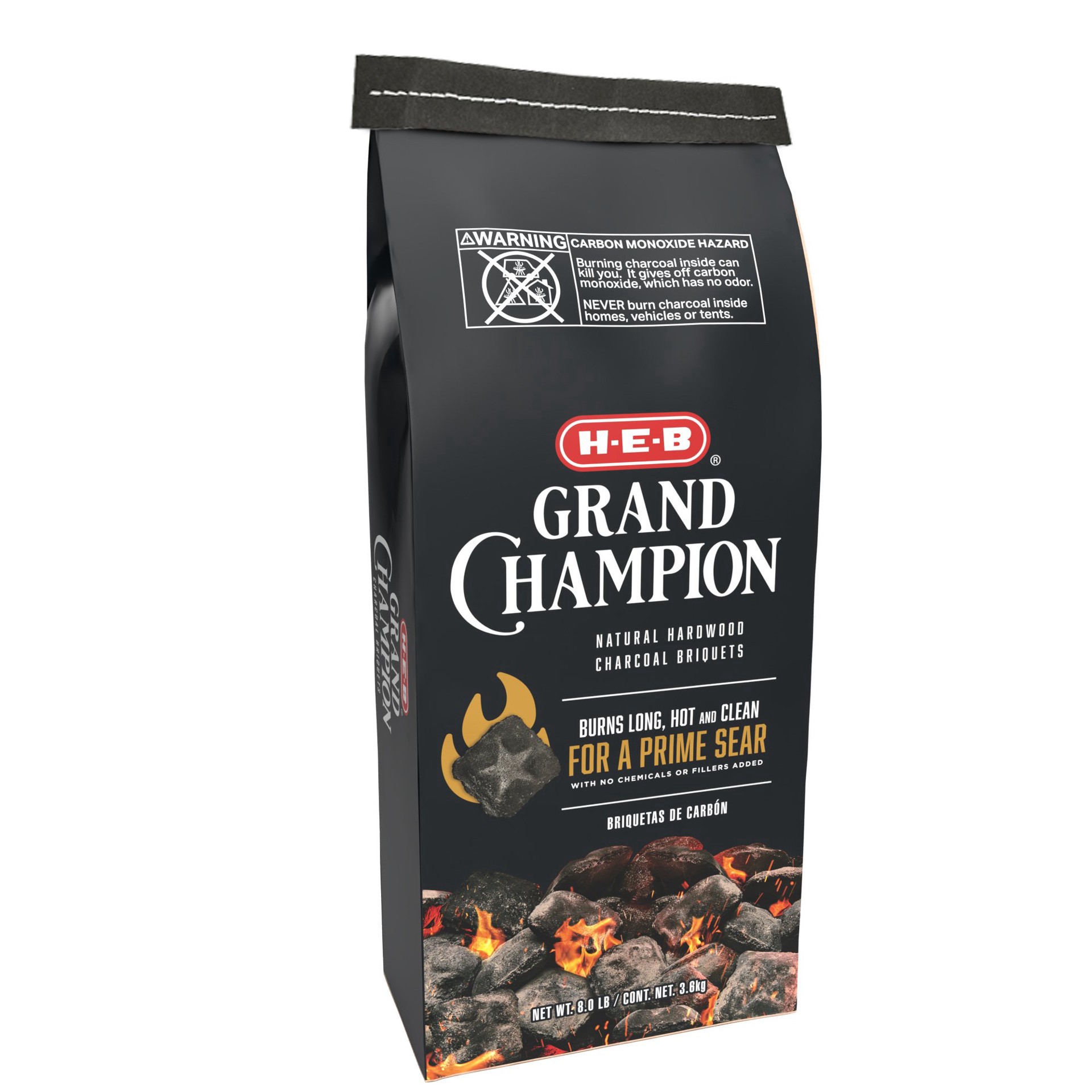 slide 1 of 1, H-E-B Grand Champion Charcoal Briquets, 8 lb