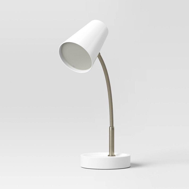 slide 1 of 9, Task Table Lamp (Includes LED Light Bulb) White - Room Essentials™: Flexible Gooseneck, ETL Listed, No Assembly Required, 1 ct