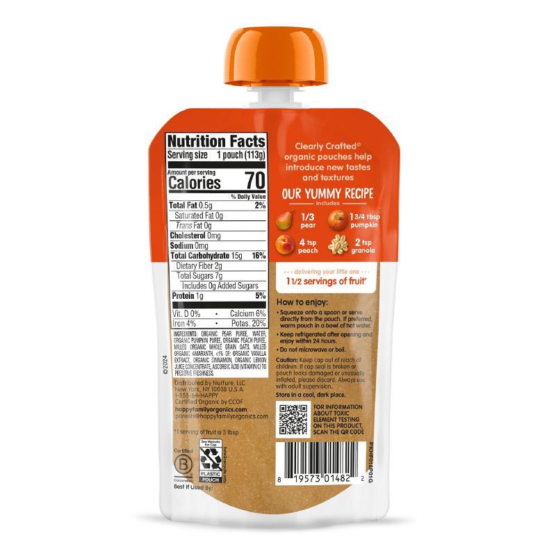 slide 2 of 8, Happy Baby Organics Clearly Crafted Stage 2 Meals Pears, Pumpkin - 4oz, 4 oz
