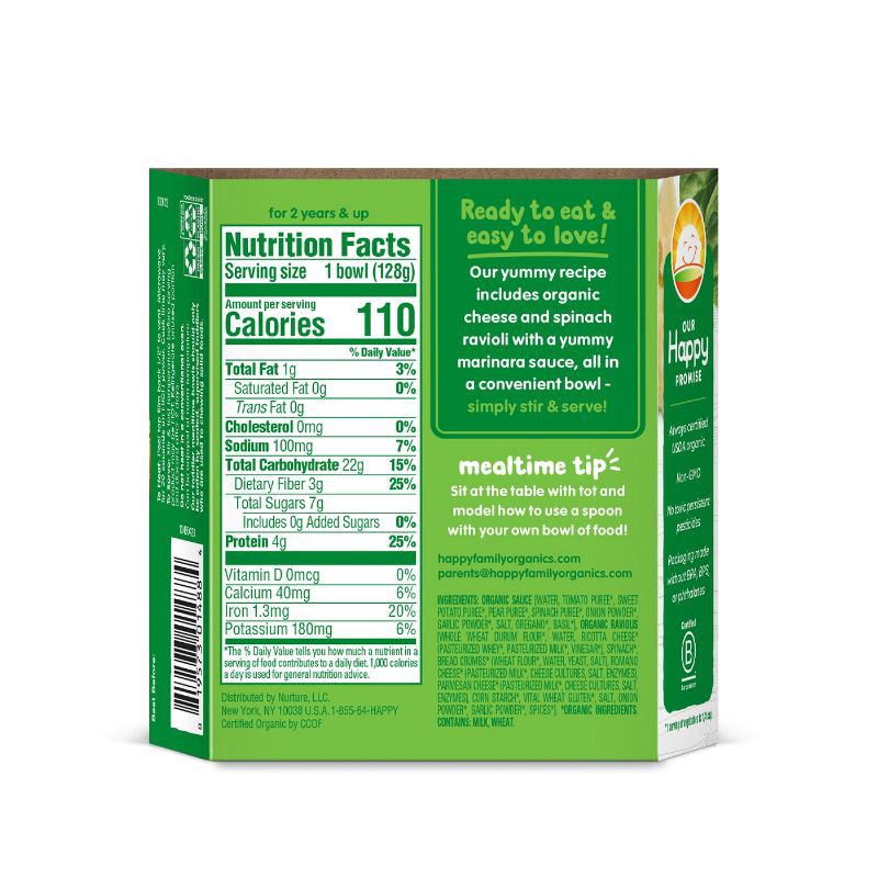 slide 2 of 4, Happy Baby HappyTot Organic Cheese & Spinach Ravioli with Marinara Sauce Baby Food - 4.5oz, 4.5 oz