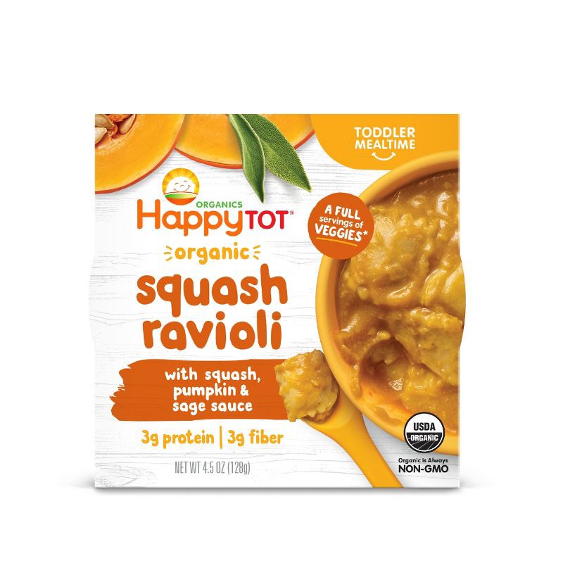 slide 1 of 2, Happy Family HappyTot Organic Squash Ravioli with Pumpkin & Sage Sauce Baby Meals - 4.5oz, 4.5 oz