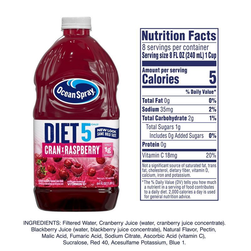 slide 3 of 10, Ocean Spray Diet Cran Raspberry Juice - 64 fl oz Bottle, 64 fl oz