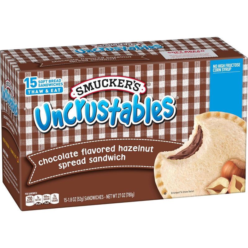 slide 4 of 7, Smucker's Uncrustables Chocolate Flavored Hazelnut Spread Frozen Sandwich - 27oz/15ct, 27 oz, 15 ct