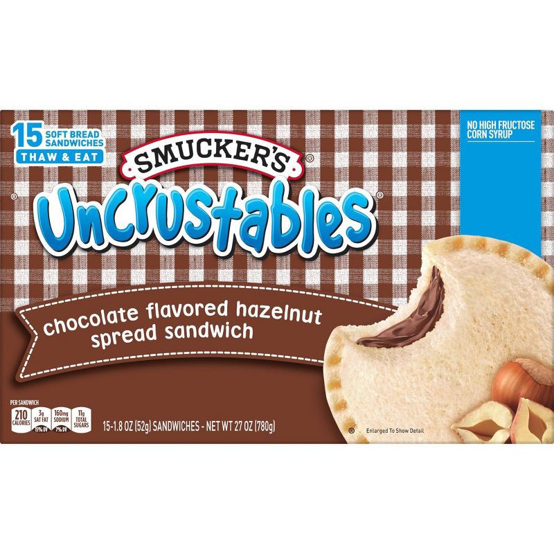 slide 6 of 7, Smucker's Uncrustables Chocolate Flavored Hazelnut Spread Frozen Sandwich - 27oz/15ct, 27 oz, 15 ct