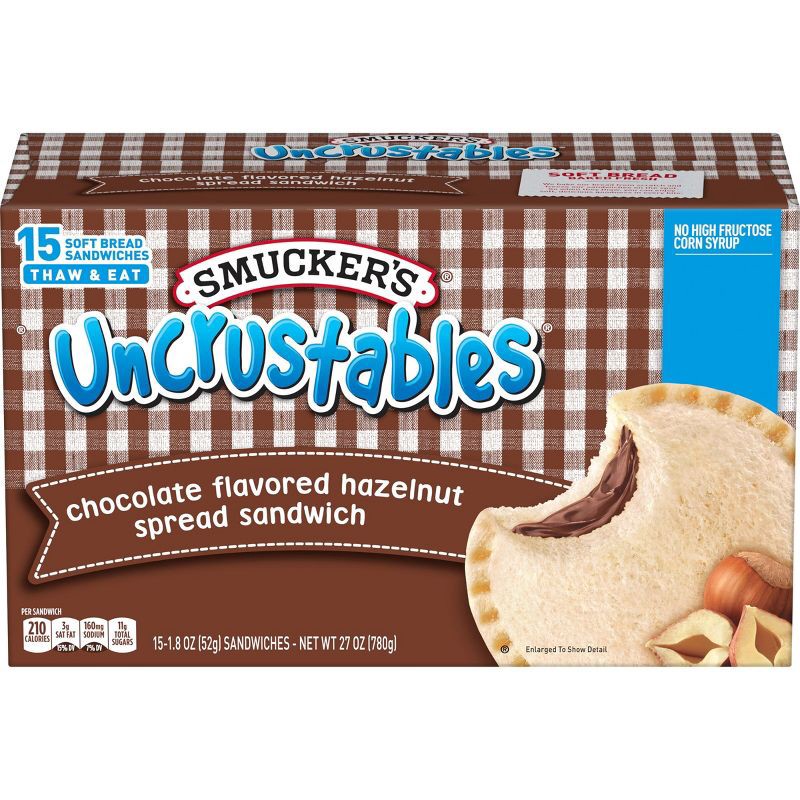 slide 1 of 7, Smucker's Uncrustables Chocolate Flavored Hazelnut Spread Frozen Sandwich - 27oz/15ct, 27 oz, 15 ct