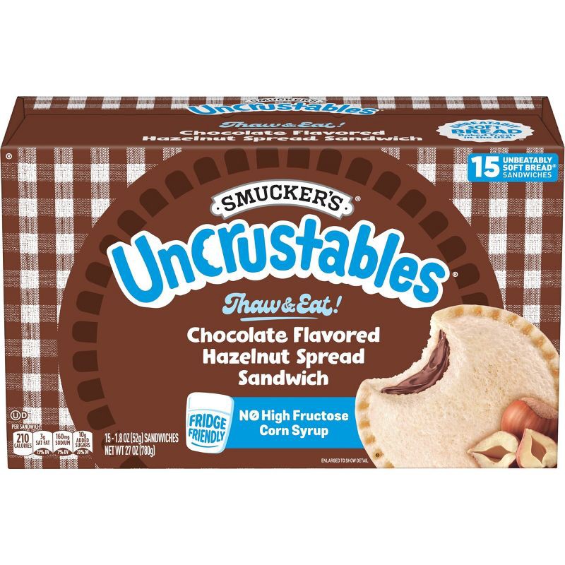 slide 1 of 13, Smucker's Uncrustables Chocolate Flavored Hazelnut Spread Frozen Sandwich - 27oz/15ct, 27 oz, 15 ct