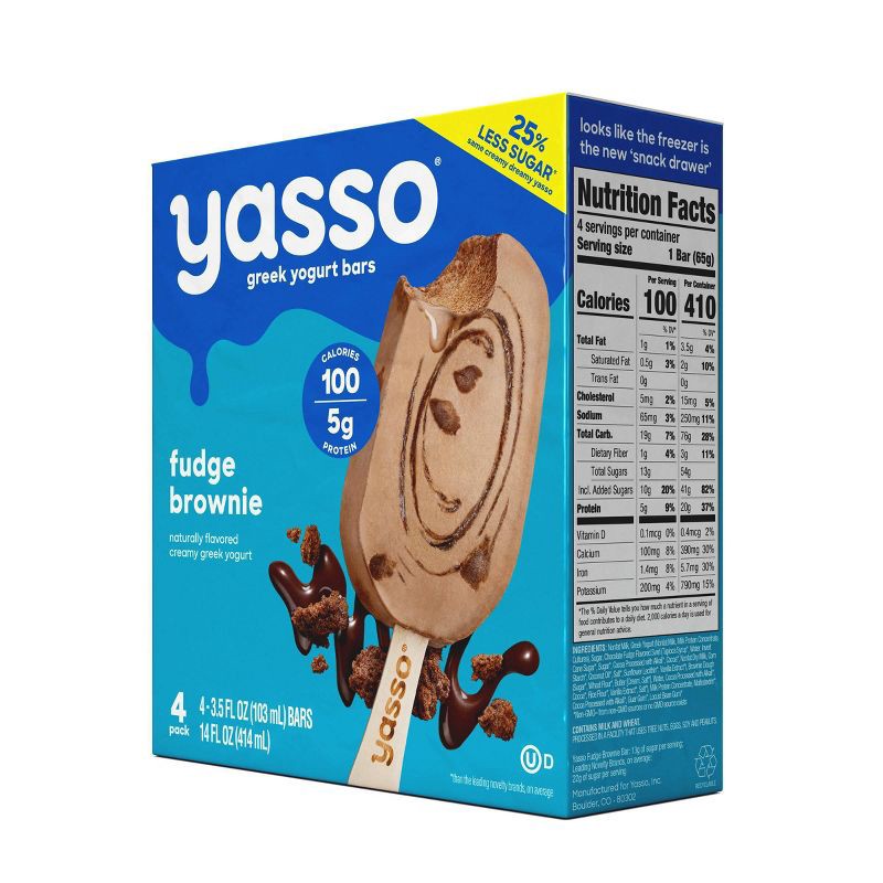 slide 4 of 6, Yasso Frozen Greek Yogurt - Fudge Brownie Bars - 4ct, 4 ct