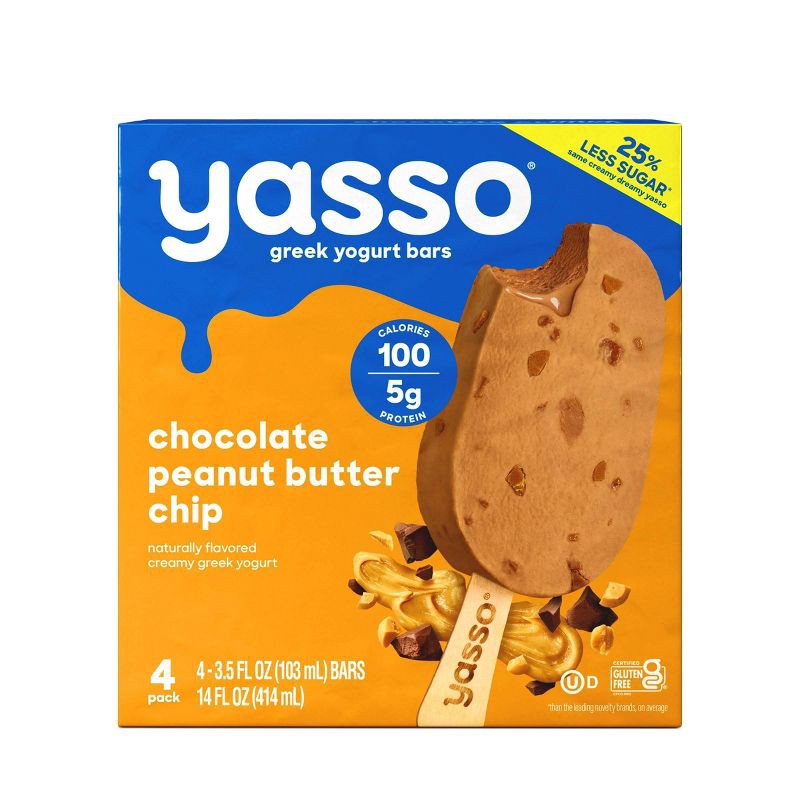 slide 1 of 6, Yasso Frozen Greek Yogurt - Chocolate Peanut Butter Chip Bars - 4ct, 4 ct