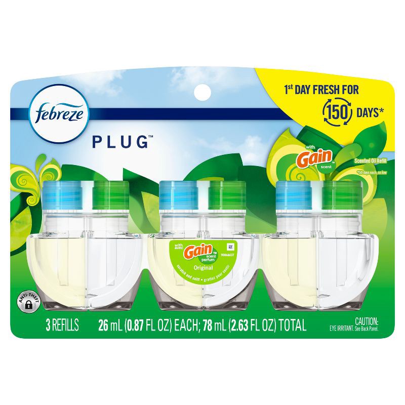 slide 2 of 16, Febreze Odor-Fighting Fade Defy Plug Air Freshener Refill - Gain Original - 2.63 fl oz/3pk, 3 ct; 2.63 fl oz