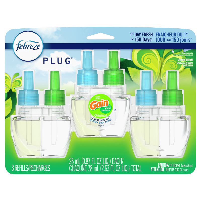 slide 2 of 16, Febreze Odor-Fighting Fade Defy Plug Air Freshener Refill - Gain Original - 2.63 fl oz/3pk, 3 ct; 2.63 fl oz