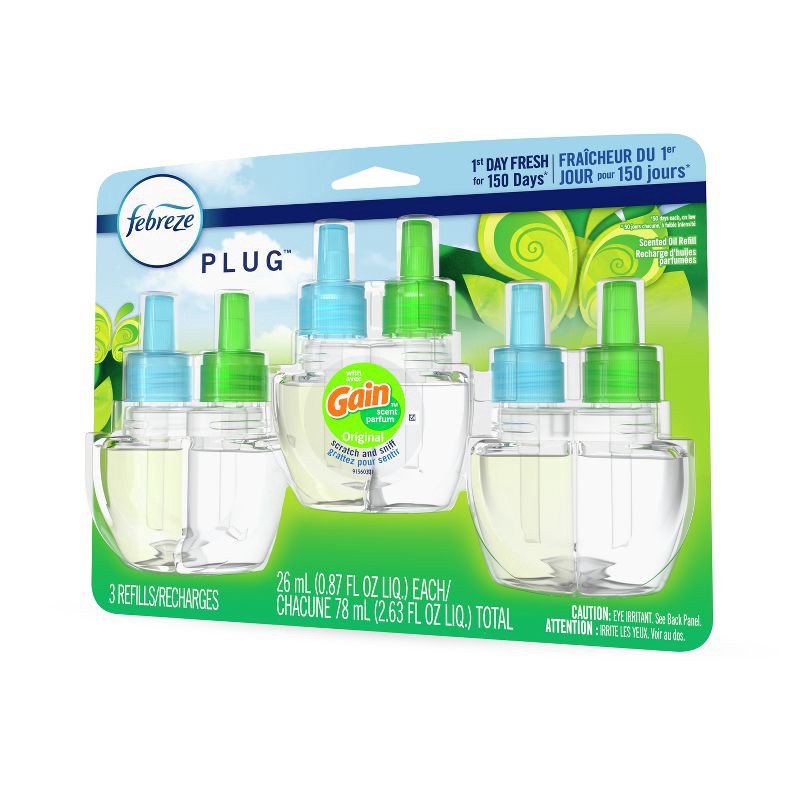 slide 12 of 14, Febreze Odor-Fighting Fade Defy Plug Air Freshener Refill - Gain Original Scent - 2.63 fl oz/3pk, 3 ct; 2.63 fl oz