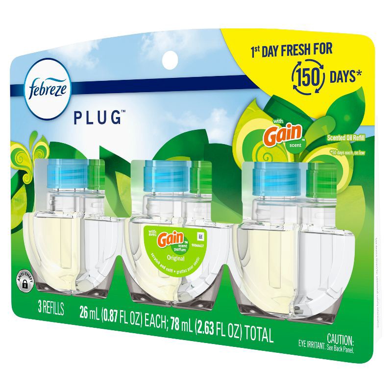 slide 15 of 16, Febreze Odor-Fighting Fade Defy Plug Air Freshener Refill - Gain Original - 2.63 fl oz/3pk, 3 ct; 2.63 fl oz