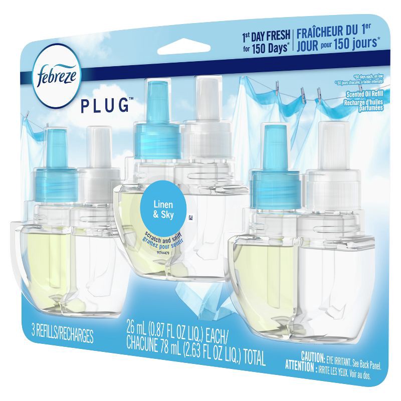 slide 13 of 15, Febreze Odor-Fighting Fade Defy Plug Air Freshener Refill - Linen & Sky - 2.63 fl oz/3pk, 3 ct; 2.63 fl oz