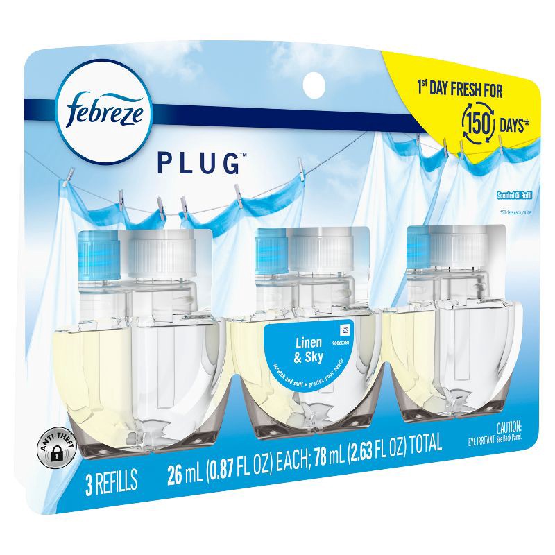 slide 13 of 15, Febreze Odor-Fighting Fade Defy Plug Air Freshener Refill - Linen & Sky - 2.63 fl oz/3pk, 3 ct; 2.63 fl oz