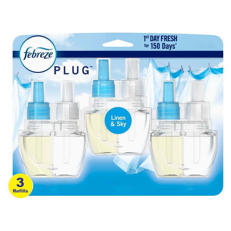 slide 1 of 15, Febreze Odor-Fighting Fade Defy Plug Air Freshener Refill - Linen & Sky - 2.63 fl oz/3pk, 3 ct; 2.63 fl oz