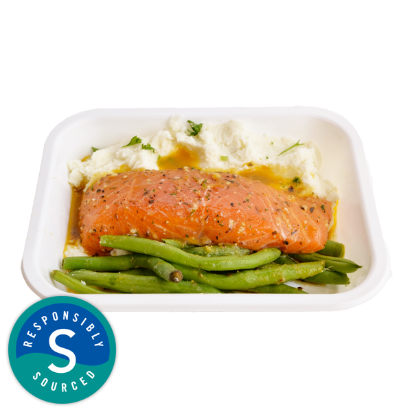 slide 1 of 1, Butcher's Kitchen Northern Lights Salmon, Mashed Potatoes & Green Beans Seafood Steamer Meal, 12 oz