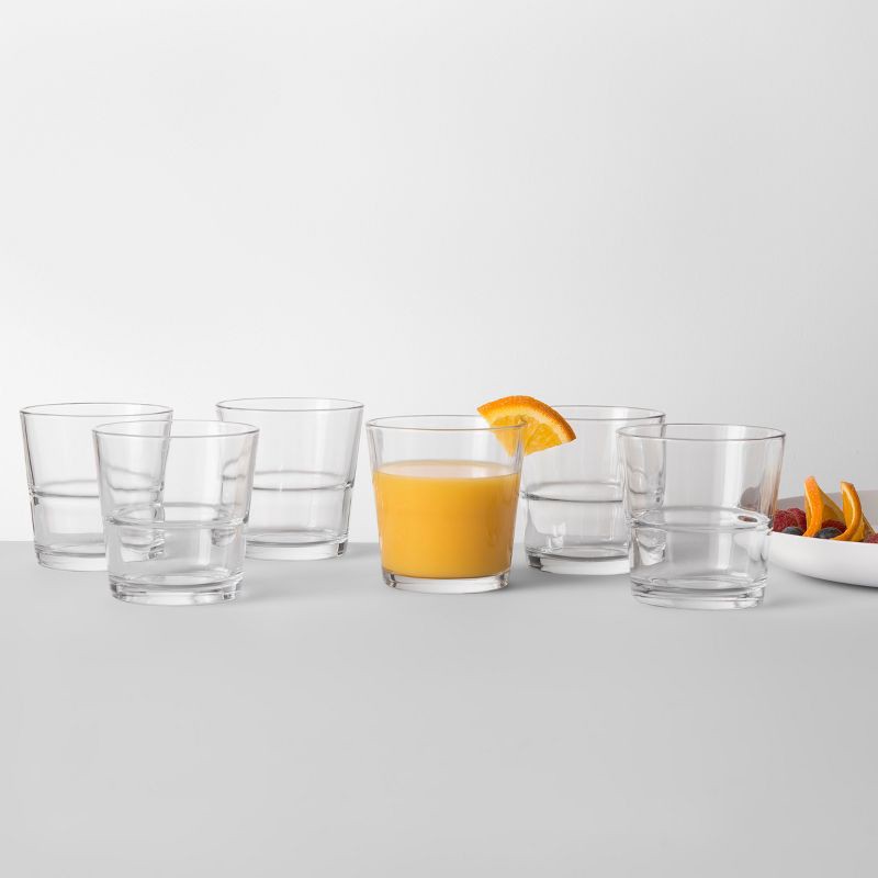 slide 3 of 6, 12.9 fl oz 6pk Glass Stackable Short Tumblers - Threshold™: Modern Drinkware Set, Dishwasher-Safe, Clear, 12.9 fl oz, 6 ct