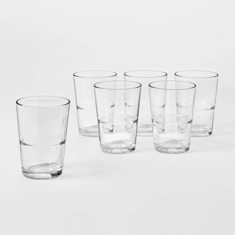 slide 1 of 6, 16.4 fl oz Glass Stackable Tall Tumblers Set of 6 - Threshold™: Drinking Glasses, Dishwasher-Safe, BPA & Lead-Free, 16.4 fl oz