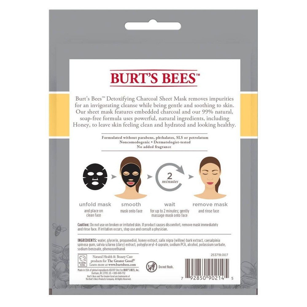 slide 2 of 4, Burt's Bees Detoxifying Charcoal Sheet Face Mask, 1 ct, 0.33 oz