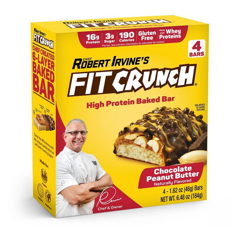 slide 1 of 5, FITCRUNCH Chocolate Peanut Butter Baked Snack Bar - 4ct, 4 ct