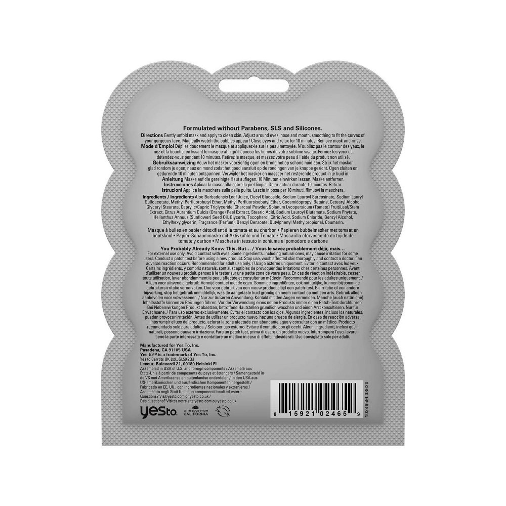 slide 4 of 4, Yes To Tomatoes Anti-Pollution Detoxifying Charcoal Bubbling Paper Face Mask - .67 fl oz, 0.67 fl oz