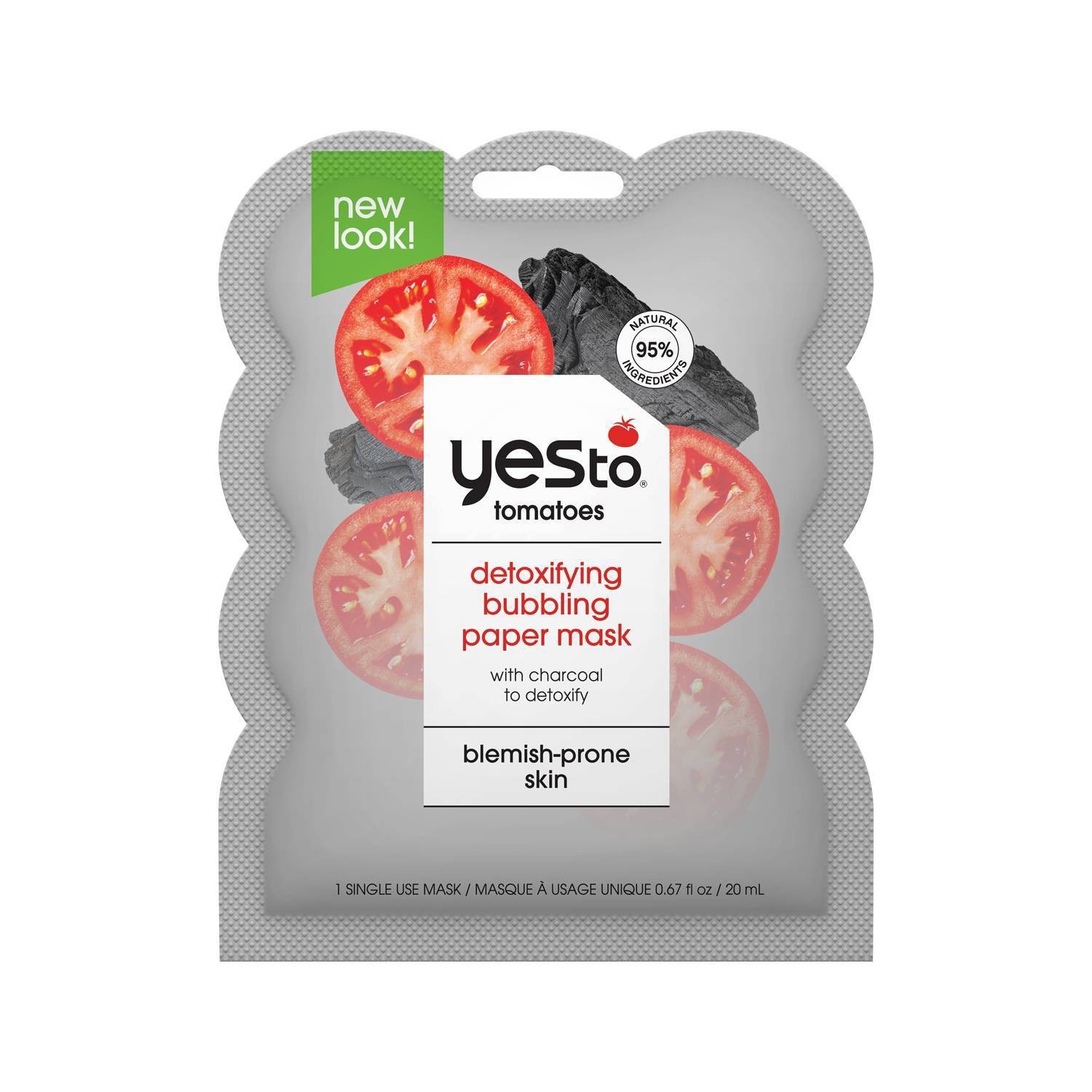 slide 1 of 4, Yes To Tomatoes Anti-Pollution Detoxifying Charcoal Bubbling Paper Face Mask - .67 fl oz, 0.67 fl oz